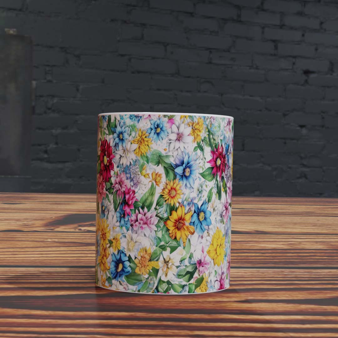 Taza Blanca Flores de colores