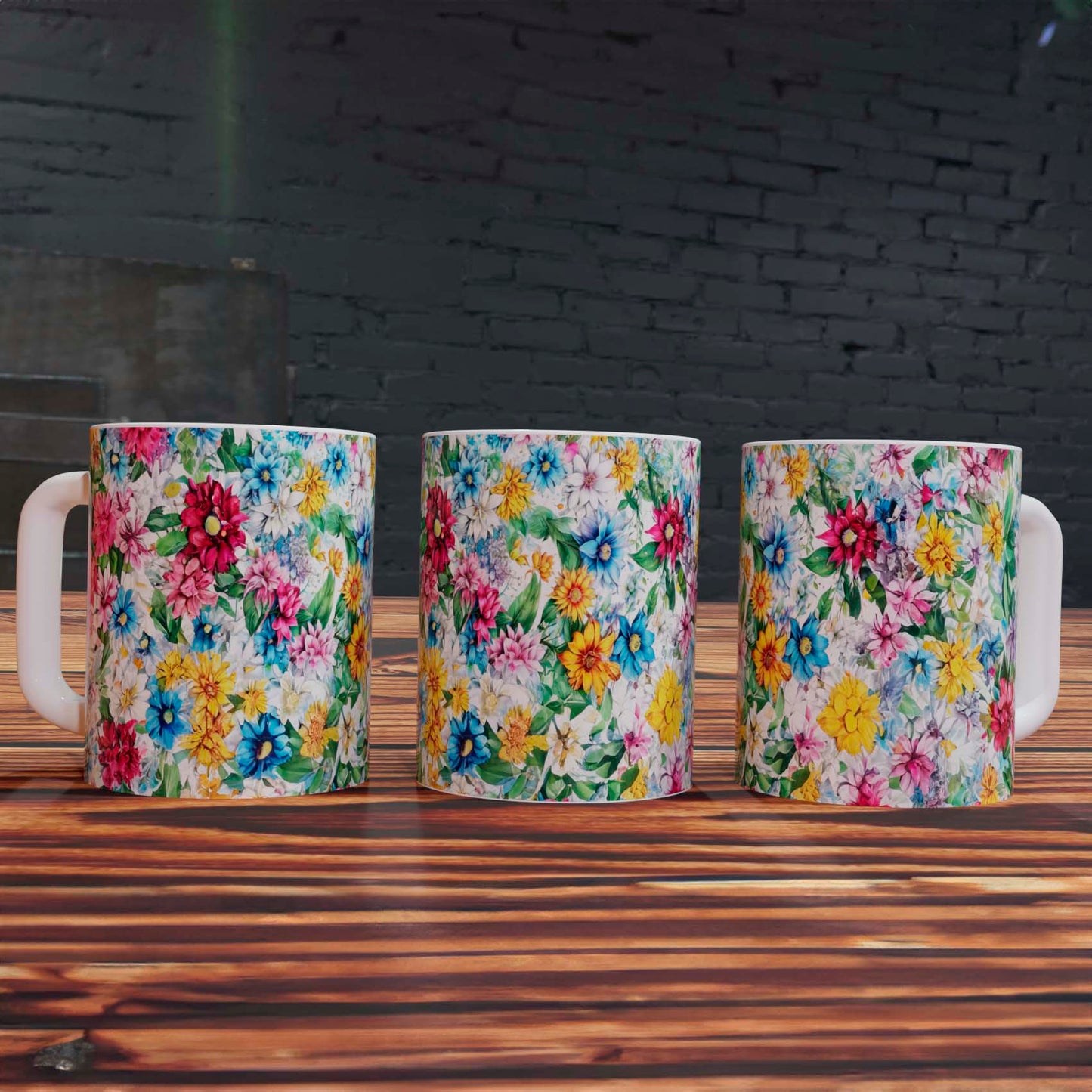 Taza Blanca Flores de colores