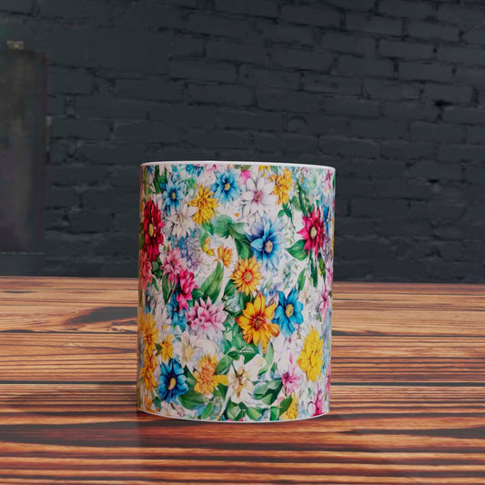 Taza Blanca Flores de colores