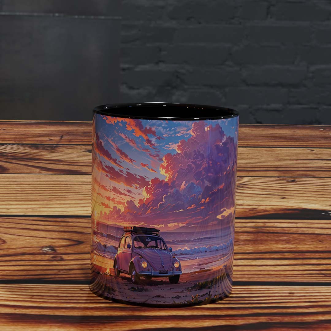 Taza con Vista de Playa al Atardecer