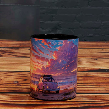 Taza con Vista de Playa al Atardecer