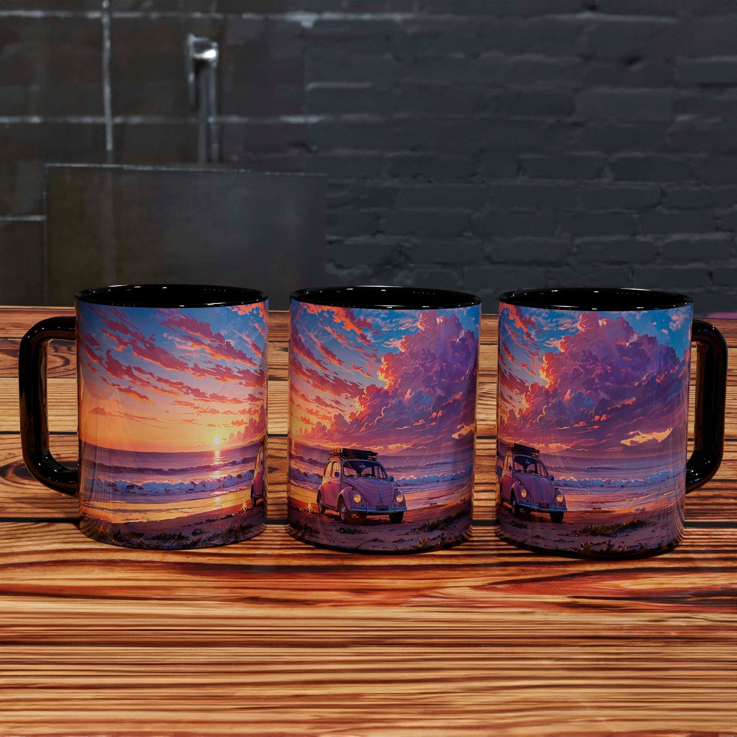 Taza con Vista de Playa al Atardecer